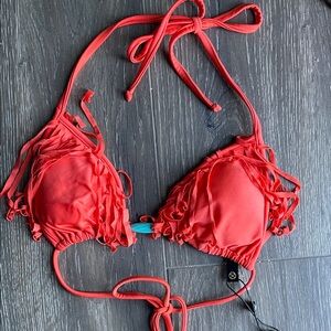 Vix Coral Fringe Bikini Top Triangle Small